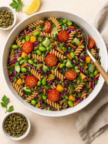 vegan summer rainbow pasta salad