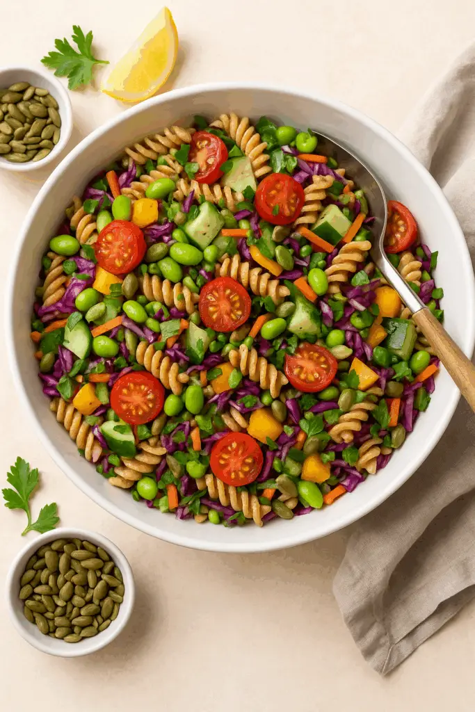 vegan summer rainbow pasta salad