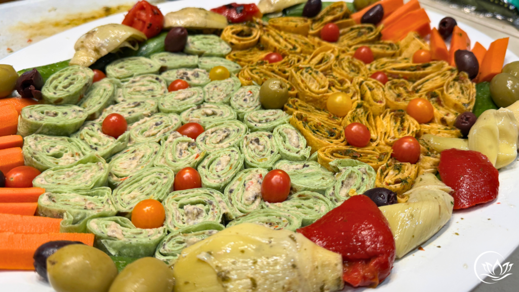 vegan tortilla pinwheel antipasto board